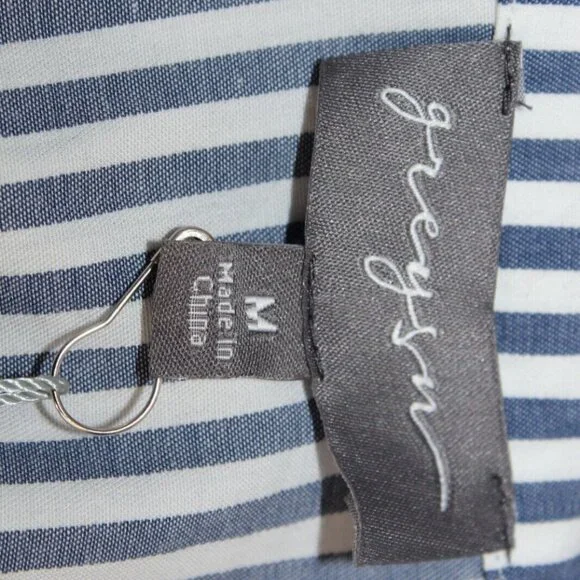 Greyson $298 Sz M Blue White Striped Multi Smock Side Trend Cotton Shirt Top